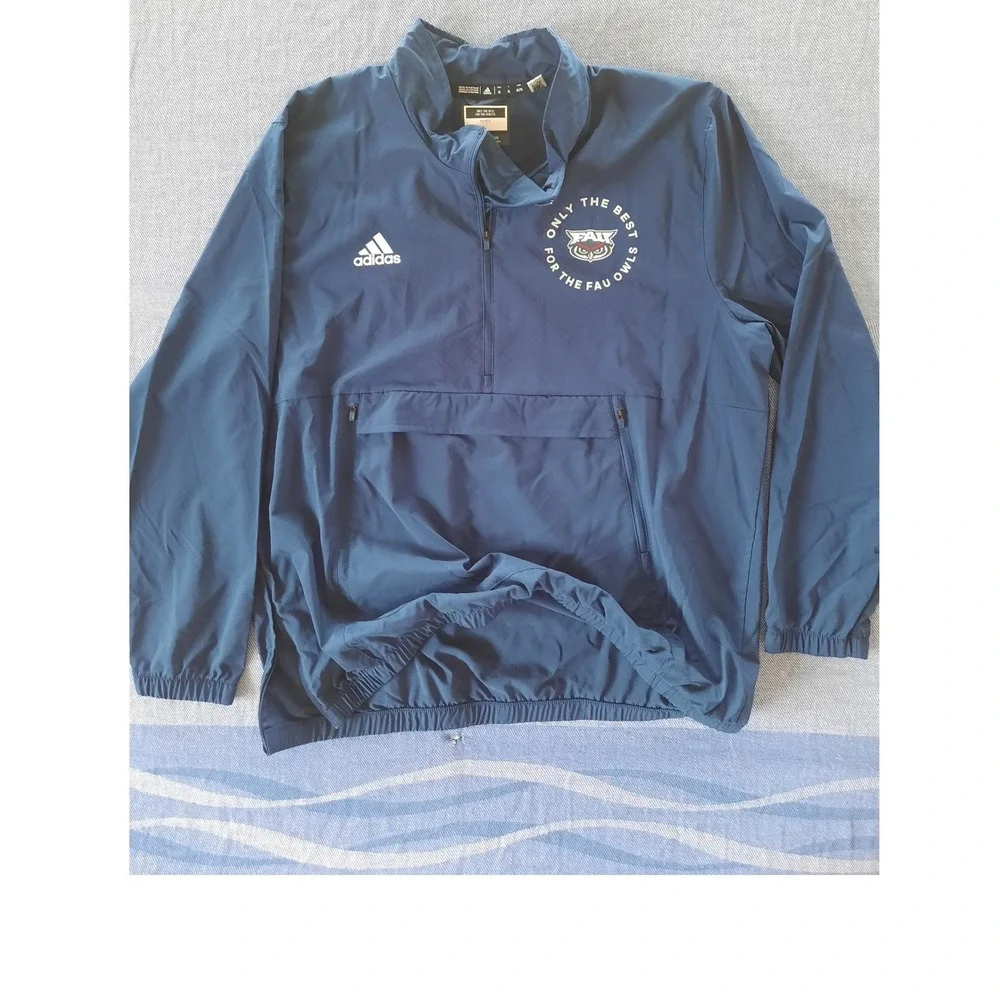Adidas FAU Owls Men XL Navy Blue Quarter Zip Windbreaker Training Jacket HI8773